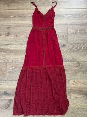 EXIT Urban & Vintage Maroon Crochet Sheer Lace Maxi Long Dress Size XS